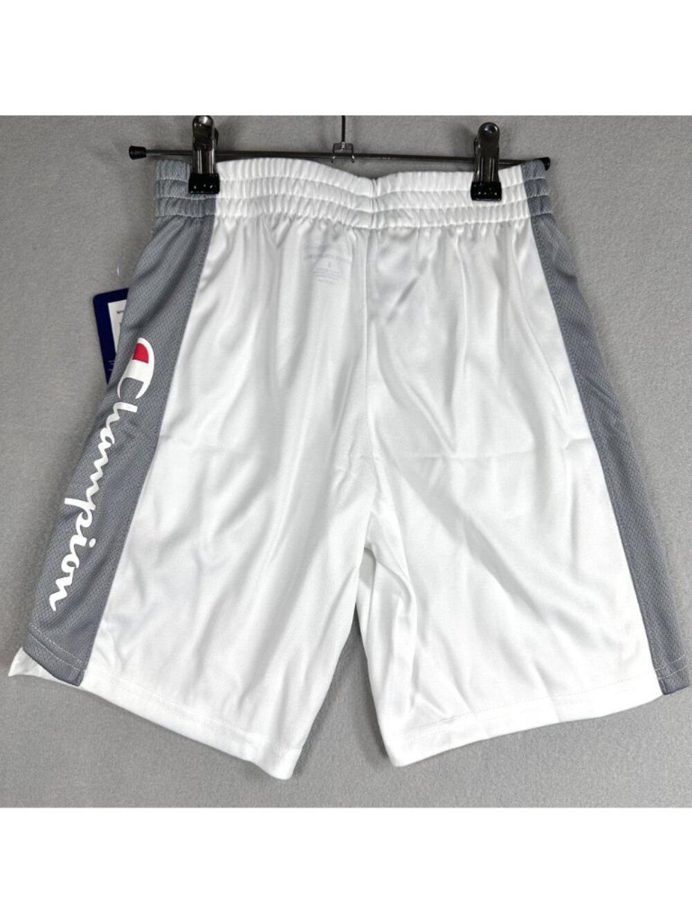 Champion Athletic Shorts Boys Small White Gray Elastic Waist Basketball Pockets - Picture 2 of 9